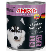 Produktbild von AMORA Fleisch Pur Hundefutter Adult Stückchen in Sauce Rind Ente Huhn Pute 6x800g - 6 x 800 g