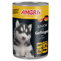 Produktbild von AMORA Fleisch Pur Junior Hundefutter Geflügel und Rind Stückchen in Sauce 6x400g ohne Farb- und Aromastoffe sowie Konservierungsstoffe - 6 x 400 g