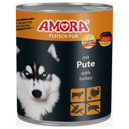 AMORA Hund Nassfutter Fleisch Pur Pute Rind Stückchen in Sauce Adult 6x 800g Monoprotein ohne Zucker und Konservierungsstoffe - 6 x 800 g – Bild 1 von 2