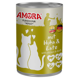 Produktbild von AMORA Katzenfutter Huhn und Ente mit Rind Stückchen in Sauce für erwachsene Katzen 400 g - 6 x 400 g