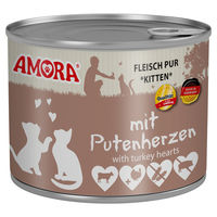 Produktbild von AMORA Kitten Nassfutter Kalb mit Putenherzen Stückchen in Sauce 200 g - 6 x 200 g