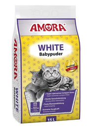 Amora White Katzenstreu mit Babypuderduft 15 Liter – Bild 1 von 2