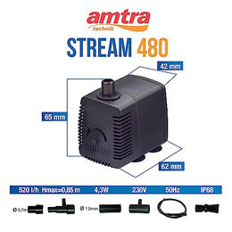 Amtra Stream 480 Strömungspumpe für Aquarien und Katzenbrunnen mit 480 l/h und einstellbarem Wasserdurchfluss – Bild 1 von 5