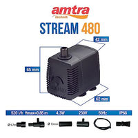 Produktbild von Amtra Stream 480 Strömungspumpe für Aquarien und Katzenbrunnen mit 480 l/h und einstellbarem Wasserdurchfluss