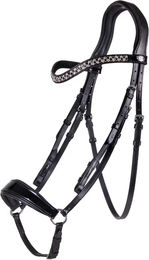 Produktbild von Anatomisch geformte Leder-Reitzäum QHP Phaedra Full in Schwarz Grau Silber