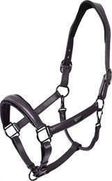 Produktbild von Anatomisch geformtes Lederhalfter für Pferde von Equestrian Stockholm in Schwarz oder Lila Größe M