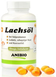 Produktbild von ANIBIO Bio Lachsöl Kapseln für Hunde und Katzen zur Pflege von Haut und Fell 180 Stück