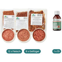 Produktbild von AniForte BARF Mix-Paket für Katzen Probierpaket mit verschiedenen Fleischsorten und Leinöl 5 kg - 21 x 250 g