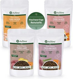 AniForte Halbfeuchtes Trockenfutter Probierpaket für Hunde Adult Huhn Lamm Ente Lachs zur Verdauung und Zahnpflege 4 x 500g – Bild 1 von 7