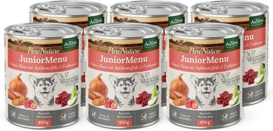 AniForte Nassfutter Junior Menue Rind und Kalb Getreidefrei Glutenfrei 6 x 400g Dose - 6 x 400 g – Bild 1 von 4