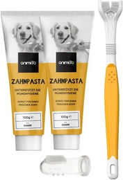 Animigo Denti-Care Zahnpflege Set für Hunde mit 2x 100g Zahnpasta und Zahnbürsten ohne Zucker und künstliche Farbstoffe oder Aromen - 2 x 100 g – Bild 1 von 5