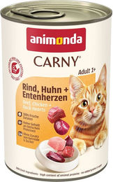 Produktbild von Animonda Carny Hundefutter Adult Rind Huhn und Entenherz ohne Konservierungsstoffe 6x400g