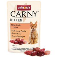 Produktbild von Animonda Carny Kitten Katzenfutter Rind Kalb Huhn Stückchen in Sauce getreidefrei ohne Zucker 12 x 85 g - 12 x 85 g