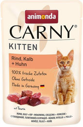 Produktbild von Animonda Carny Kitten Katzenfutter Rind Kalb und Huhn Stückchen in Sauce 12x85g