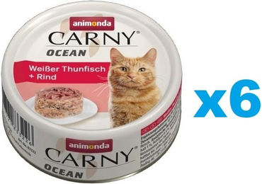 Animonda Carny Nassfutter für Katzen mit weißem Thunfisch und Rind 6x80g – Bild 1 von 1