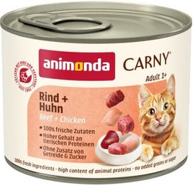 Produktbild von Animonda Carny Nassfutter Katze Adult Huhn und Rind ohne Farb- und Aromastoffe und ohne Zucker 6x200 g - 6 x 200 g