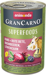 Animonda GranCarno Adult Superfood Hund Nassfutter Rind mit Roter Bete, getreidefrei und ohne Zucker, 6 x 400 g - 6 x 400 g – Bild 1 von 8