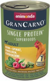 Produktbild von Animonda GranCarno Single Protein Superfoods Hund Adult Nassfutter Huhn mit Spinat Himbeeren und Kürbiskernen Getreidefrei 12x400 g - 12 x 400 g