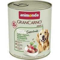 Produktbild von Animonda GranCarno Single Protein Superfoods Nassfutter Hund Adult Huhn mit Spinat Himbeeren und Kürbiskernen 24x800 g - 24 x 800 g