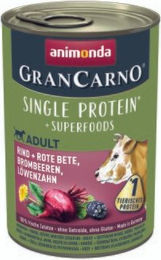 Produktbild von Animonda GranCarno Single Protein Superfoods Nassfutter Hund Adult Rind mit Rote Bete Brombeeren und Löwenzahn getreidefrei 24x400 g - 24 x 400 g