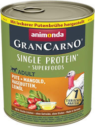 Produktbild von Animonda GranCarno Superfoods Hundefutter Adult Pute mit Rind Mangold Hagebutte und Leinöl 6x800g
