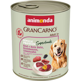 Produktbild von Animonda GranCarno Superfoods Nassfutter für Hunde Adult Rind mit Rote Bete Brombeere und Löwenzahn 6x800g