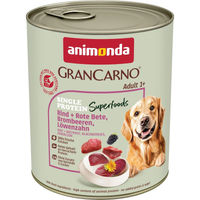Produktbild von Animonda GranCarno Superfoods Nassfutter für Hunde Adult Rind mit Rote Bete Brombeere und Löwenzahn 6x800g