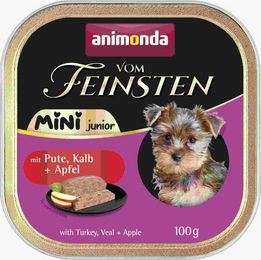 Animonda Vom Feinsten Mini Junior Nassfutter mit Pute, Kalb und Apfel für kleine Hunde, Stückchen in Sauce, 100 g - 32 x 100 g – Bild 1 von 4