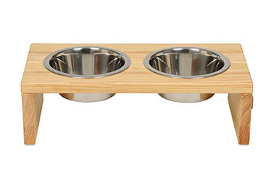 Animood Futterstation Gloria Erhöhter Napf für große Hunde aus Naturholz mit 2 Edelstahl-Näpfen XL Silber - 1800 ml – Bild 1 von 6