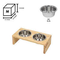 Produktbild von Animood Futterstation Gloria Erhöhter Napf mit Edelstahlnäpfen in Natur und Silber Größe M 42x22x12 cm für Hunde und Katzen - 1,8 l