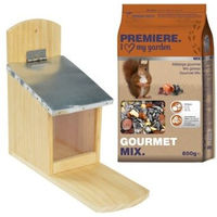 Produktbild von AniOne Eichhörnchenhaus aus Holz mit 600g Eichhörnchenfutter Gourmet Mix - 600 g
