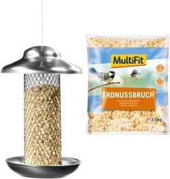 Produktbild von AniOne Futtersäule für Wildvögel mit Erdnüssen und MultiFit Erdnussbruch 2500g - 2,5 kg