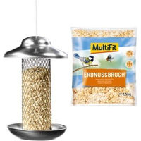 Produktbild von AniOne Futtersäule für Wildvögel mit Erdnüssen und MultiFit Erdnussbruch 2500g - 2,5 kg