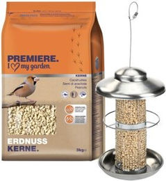 Produktbild von AniOne Futtersäule Premiere mit Erdnusskernen aus Metall in Silber - 1,5 kg