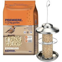 Produktbild von AniOne Futtersäule Premiere mit Erdnusskernen aus Metall in Silber - 1,5 kg
