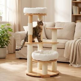 AniOne Kratzbaum Maerte aus Holz in Weiß und Beige – Bild 1 von 2