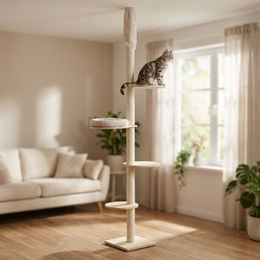 AniOne Mia Deckenspanner Kratzbaum aus Holz in Beige Natur – Bild 1 von 2