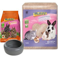 Produktbild von AniOne MultiFit Zwergkaninchen Geschenk-Set 3-teilig mit Keramik und Hauptfutter ohne Zucker und Konservierungsstoffe