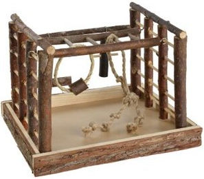 Produktbild von AniOne Naturholz-Spielplatz für Vögel mit Kletterseil und Leiter in Braun