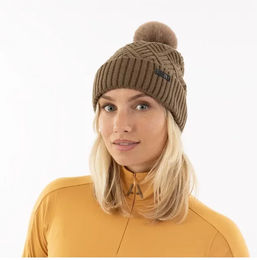 Produktbild von Anky Pompom-Mütze aus Fleece für Winter Unisex in Beige und Braun