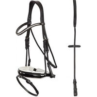 Produktbild von Anky Reittrense mit kombiniertem anatomischem Nasenriemen aus Leder in Schwarz/Silber für Vollblut