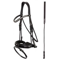 Produktbild von Anky Reittrense mit kombiniertem anatomischem Nasenriemen aus Leder in Schwarz/Silber für Vollblut/VB - 1 Stk.