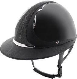 Produktbild von Antarès Eclispe Premium Polo Reithelm mit glänzendem Schirm aus Leder für Damen und Herren