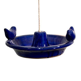 Antikas Vogeltränke und Vogelbad aus Keramik in Blau rund hängend – Bild 1 von 7