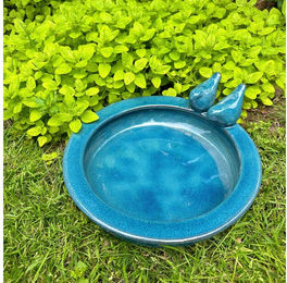 Antikas Vogeltränke und Vogelbad aus Keramik in Grün-Blau – Bild 1 von 5