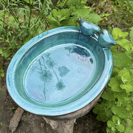 Antikas Vogeltränke und Vogelbad aus Keramik in Petrol und Türkis Oval 30,0 x 11,3 cm – Bild 1 von 5