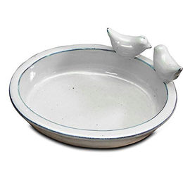 Antikas Vogeltränke und Vogelbad aus Keramik in Weiß-Grün oval – Bild 1 von 8