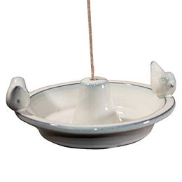 Antikas Vogeltränke und Vogelbad aus Keramik in Weiß hängend rund – Bild 1 von 7