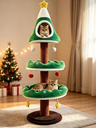 AOJU Katzenbaum Weihnachtsdesign mit Höhle und Sisal-Kratzflächen, 140cm, Grün – Bild 1 von 1