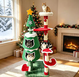 AOJU Weihnachts Katzenbaum mit 2 Höhlen und Sisal Kratzbäumen für Indoor-Katzen 144cm – Bild 1 von 1
